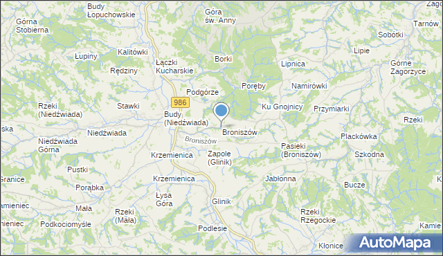 mapa Broniszów, Broniszów gmina Wielopole Skrzyńskie na mapie Targeo